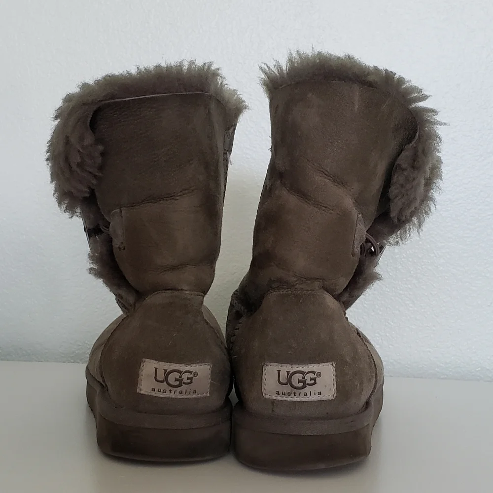 UGG Grey Suede Button-Accent Shearling Winter Boots